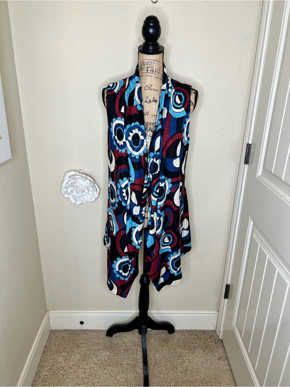 NTM: Alberto Makali Art to Wear Abstract Mixed Print Draped Vest L